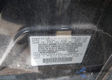 2016 Nissan Sentra S/Sv/Sr/Sl z USA, uszkodzony, nr VIN 3N1AB7AP0GL652877